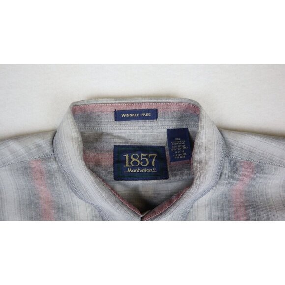 VINTAGE MEN'S GRAY & PINK STRIPED LONG SLEEVE BUTTON-UP SHIRT - 1857 MANHATTAN - Picture 2 of 3